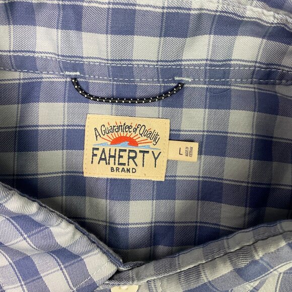 Faherty Button Down Shirt Men's Large Blue Gingham Check Movement Performance - Picture 5 of 13